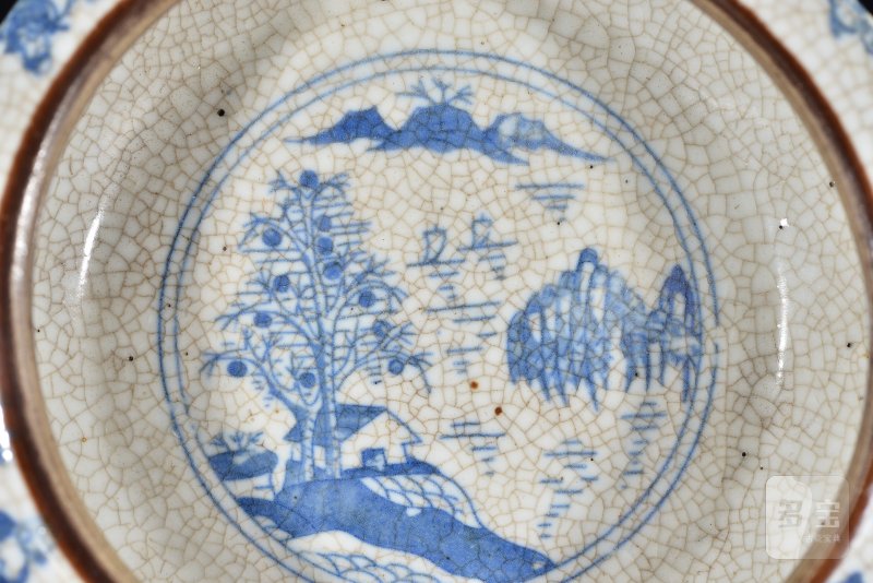 清康熙 哥釉青花人物洗 - 图6